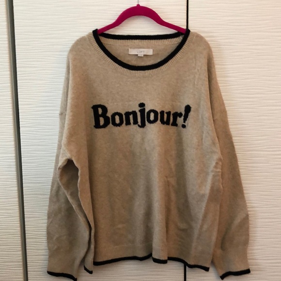 NWT LOFT Bonjour! sweater. Tan with black trim. XXL. - Picture 1 of 7